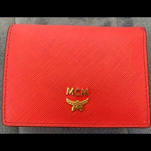 MCM Saffiano Bi-Fold Snap Button Wallet Poppy Red